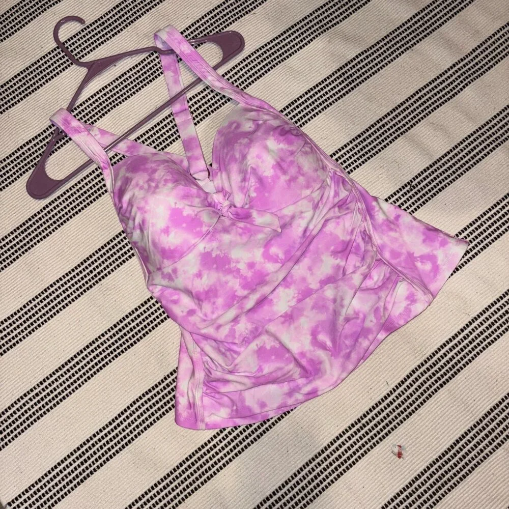 California Waves SUNKISSED SUNRISE LAVENDER Tie-Dye Tankini Top 3 22/24 - Picture 3 of 5
